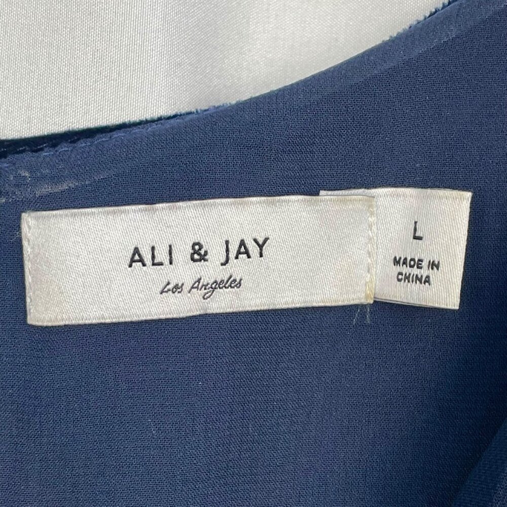 Ali & Jay Navy Velvet Faux Wrap Tie Waist Midi Dress Adjustable Straps L - Picture 4 of 16